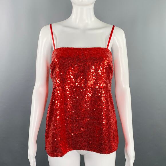 PRABAL GURUNG Size 2 Red Polyester Sequined Draped Dress Top - Picture 1 of 8